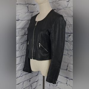 Bagatelle NYC Women's Genuine Leather Jacket Perforated Cropped Zip Cuffs Medium